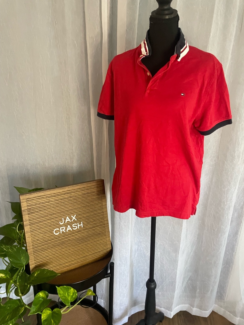 Tommy Hilfiger Bright Red Polo with Navy & White Trim
